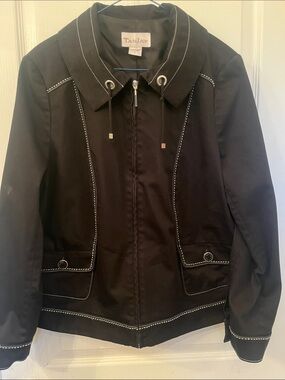 TanJay Black Lightweight Women’s Zip Jacket with Contrast White Stitching